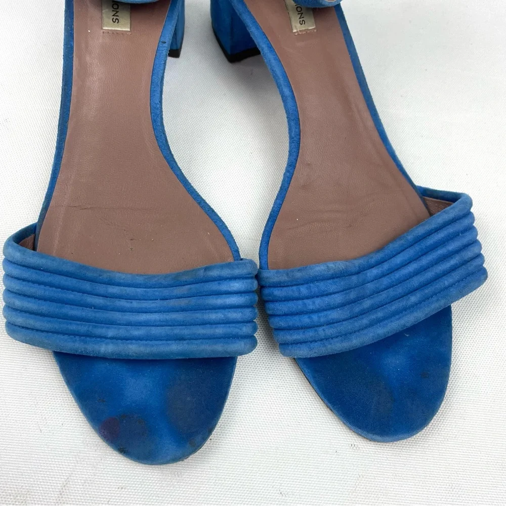 Tabitha Simmons Blue Suede Block Kitten Heel Sandals EU 38.5